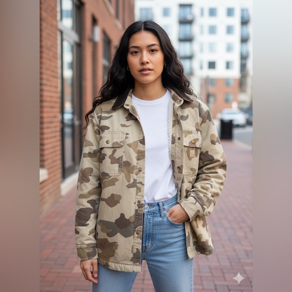 TNA Sherpa Lined Cotton Blend Camo Shirt Jacket - Size 1 - Picture 1 of 15